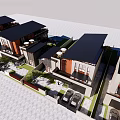 Modern Connected Townhouses With Black Roofs Wooden Elements Courtyard Pool Lawn And Terrace