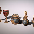 Egyptian Style Decorative Ornament Set With Gold Black Carved Patterns And Mask Design