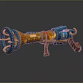 Blue And Orange Toy Weapon Featuring Circular Front And Yellow Accent Details