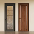 Two Home Interior Doors With Glass Panel Patterns And Wooden Texture Design 3d model