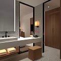 Hotel Room Interior With Wooden Furniture Bed Sofa Table Chair And Lamp