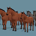 Low Poly Style Group Of Various Colored Horses In Different Sizes