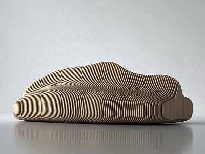 Modern Leisure Sofa Set With Wooden Wavy Striped Design In Minimalist Interior 3d model