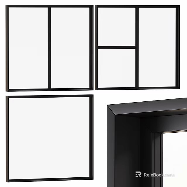 Black Framed Casement Window Design With Multiple Glass Panes And Modern Structure 3d model 