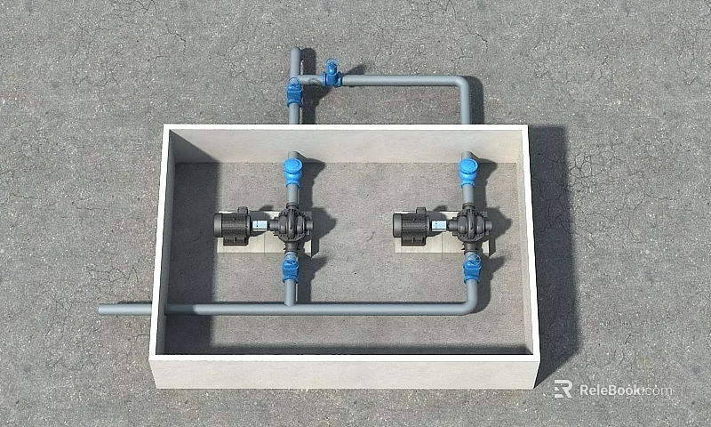 Industrial Factory Interior With Metal Pipes Valves And Concrete Structure 3d model 