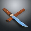 Handcrafted Traditional Knife With Wooden Handle Sheath And Blue Patterned Blade