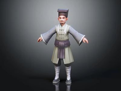 Traditional Costume 3D Model Character With Hat Belt And White Boots On Black Background 3d model