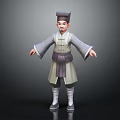 Traditional Costume 3D Model Character With Hat Belt And White Boots On Black Background