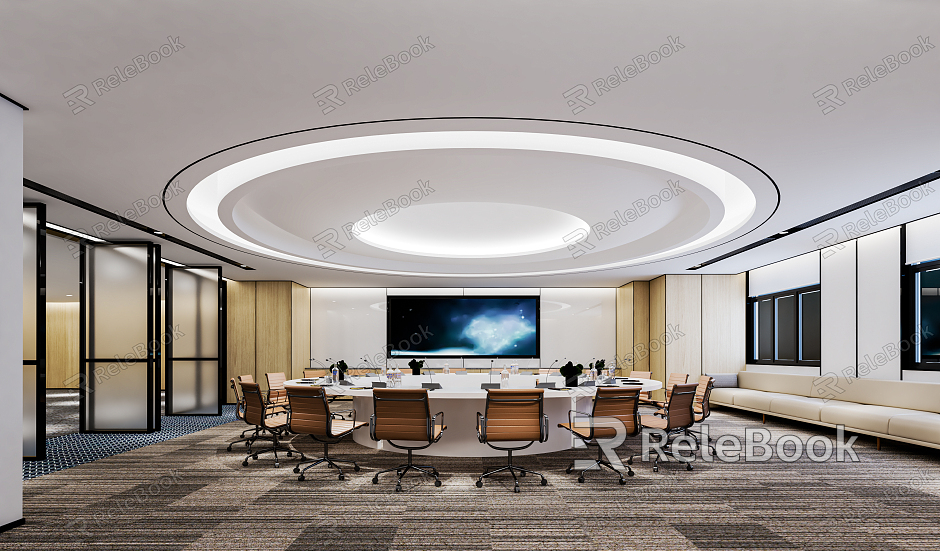 Modern Meeting Room Conference Table and Chair Combination Projection Curtain Movable Conference Table Carpet Multifunctional Meeting Room model