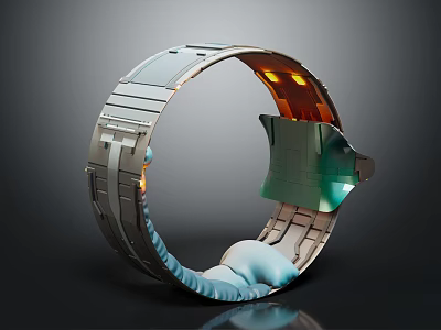 Advanced Circular Tech Equipment Featuring Metallic Structure Orange Green Components And Blue Base 3d model