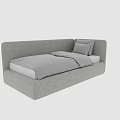 Single Bed Gray Fabric Upholstered Modern Minimalist Design with Soft Pillows and Bed Linen
