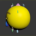 Yellow Smiley Face Wearing Party Hat Blowing Horn With Colorful Squares