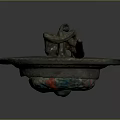 Ancient Bronze Household Utensil With Circular Base Long Handle And Green Patina