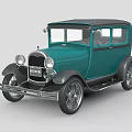 Vintage Teal Classic Car With Black Roof Round Headlights And Chrome Details