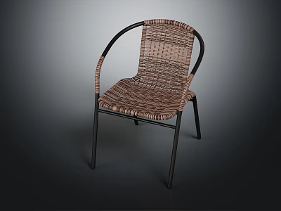 Modern Woven Chair With Brown Seat Backrest And Black Metal Frame 3d model