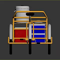 Yellow Street Vendor Tricycle With Blue Red Stripes And Silver Container