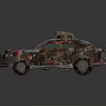 Custom Off Road Vehicle With Rustic Metal Body Colorful Patterns Mesh Grille And Roof Equipment