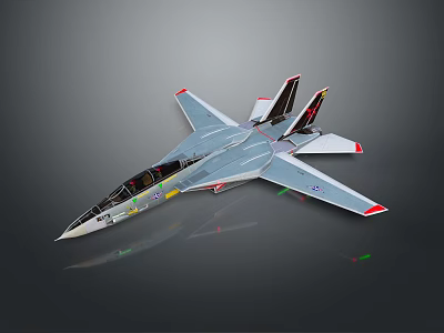 Detailed Silver Fighter Jet Model Featuring Red Tail And Design Elements 3d model