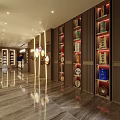 Elegant Boutique Interior With Wooden Shelves Round Mirror Display Counter And Warm Lighting