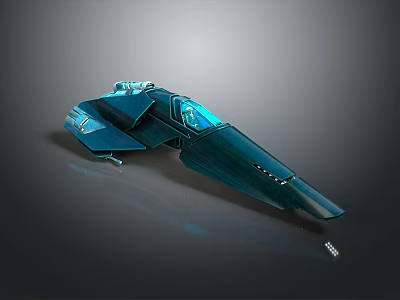 Futuristic Blue Sci-Fi Spaceship Model With Sleek Design And Glowing Cockpit 3d model