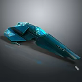 Futuristic Blue Sci-Fi Spaceship Model With Sleek Design And Glowing Cockpit