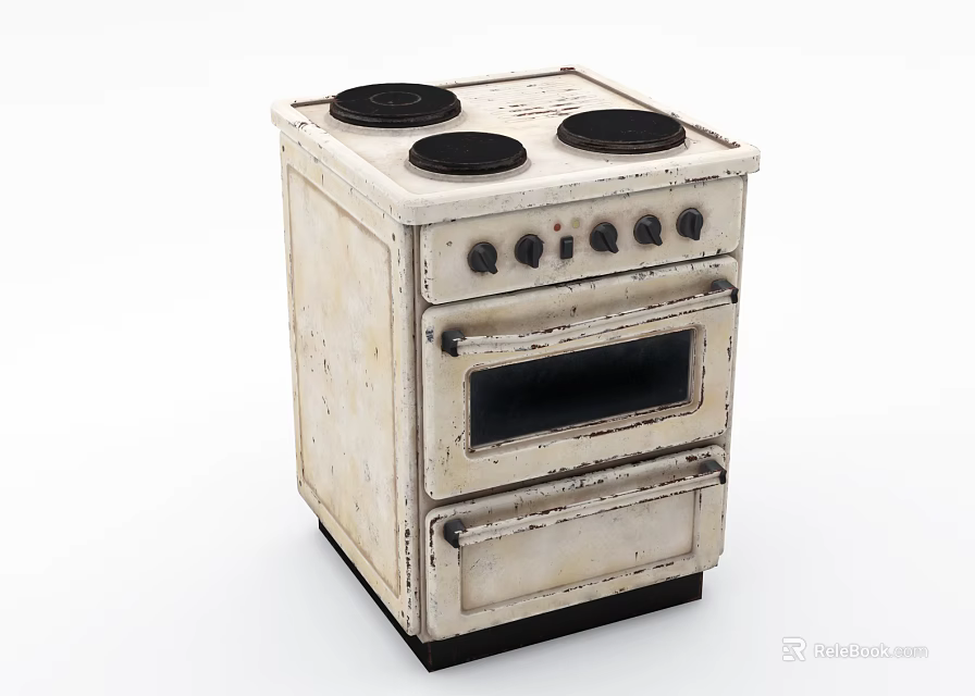 Vintage Kitchen Appliance Electric Stove With Four Burners And Oven Doors 3d model 