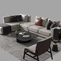 Elegant Modern Sofa And Coffee Table Set With Throw Pillows Patterned Rug And Floor Lamp 3d model