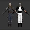 Group of Armored Fantasy Characters in Dark and White Armor with Weapons Standing Together