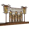 Traditional Stage Design With Decorative Chinese Screens Lanterns Wooden Frames And Landscape Paintings