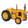 Vintage Yellow Tractor Model Featuring Large Black Wheels Red Panel And Chimneys