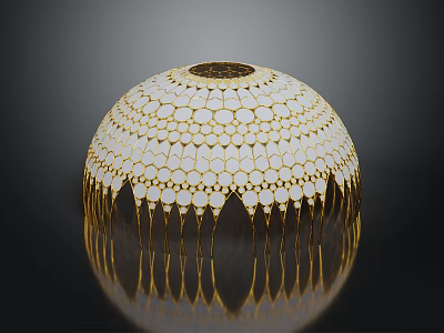 Elegant Spherical Mosaic Furniture Lamp With White Glass And Gold Tassel Design 3d model