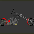 Custom Chopper Motorcycle With Red And Black Body Long Handlebars Metallic Surface And Red Rims