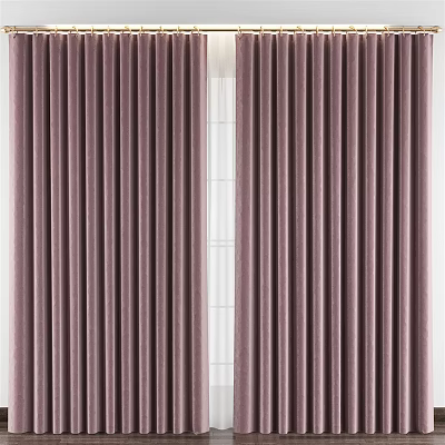 Luxurious Purple Pleated Curtains Hanging With Natural Light Through Window 3d model