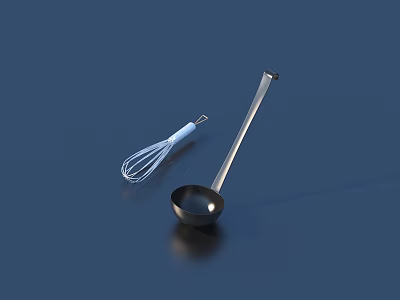 Essential Stainless Steel Kitchen Utensils Whisk And Ladle For Home Cooking 3d model
