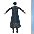 Animated Game Movie Character In Dark Robe With Golden Patterns And Black Short Hair