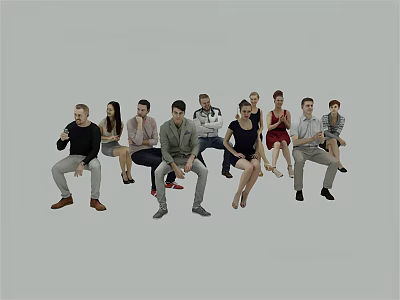 People in casual clothing with varied postures in a studio setting 3d model