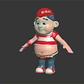 Cartoon Boy Character Wearing Red D-Boy Cap Red White Striped Shirt And Blue Pants