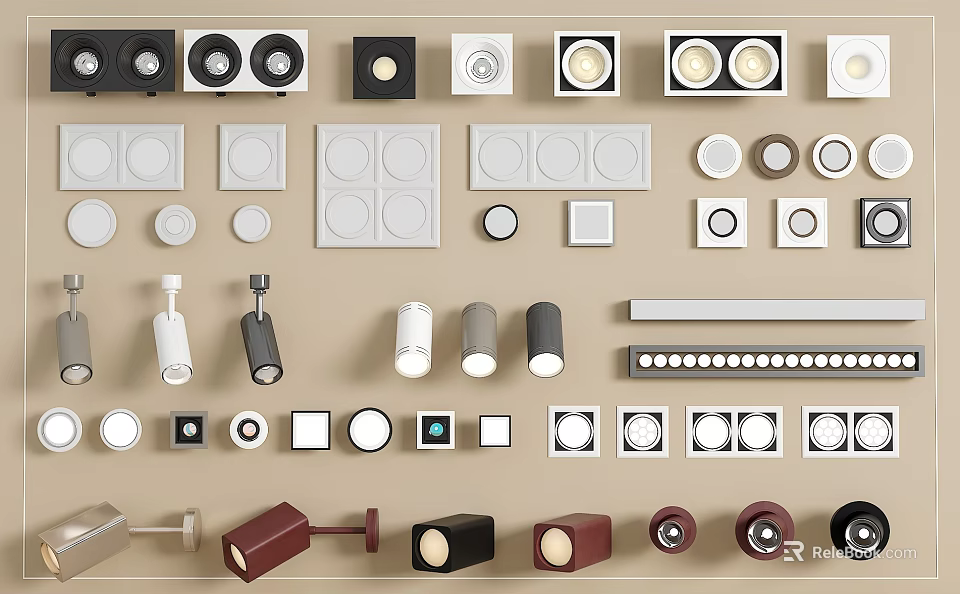Various Styles Downlights And Spotlights In Different Colors For Home Office Use 3d model 
