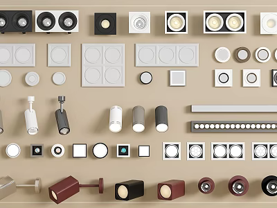 Various Styles Downlights And Spotlights In Different Colors For Home Office Use 3d model