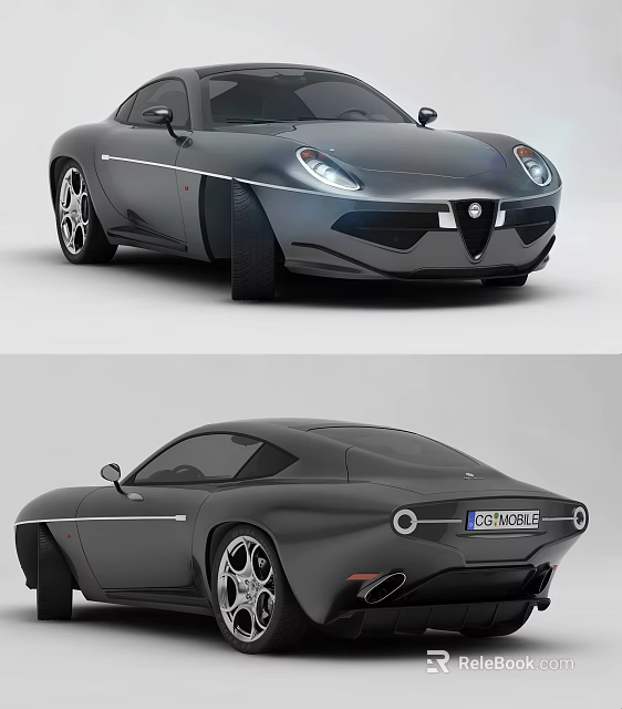 Black Sports Car With Sleek Body Round Headlights And Modern Front Logo Design 3d model 