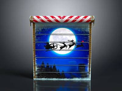 Furniture Cabinet With Red White Striped Top Blue Background Moon Santa Reindeer Flying Trees Castle 3d model