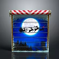 Furniture Cabinet With Red White Striped Top Blue Background Moon Santa Reindeer Flying Trees Castle