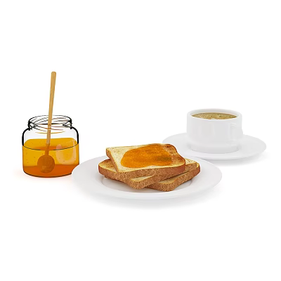Delicious Honey Spread Toast with Honey Jar and Cup of Coffee for Breakfast 3d model