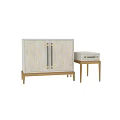 Stylish White Dresser With Geometric Golden Patterns And Wooden Legs Design