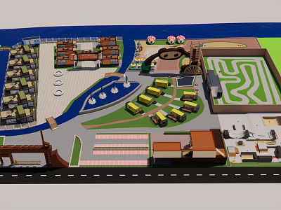 Detailed Residential Area Planning Model With Buildings Roads Green Spaces Parking And Playground 3d model