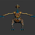 Fantasy Character Mechanical Bird Creature With Blue Gold Ornate Wings Claws Metallic Texture