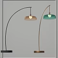 Modern Arched Floor Lamp With Black Gold Stand And Copper Green Lampshade