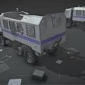 Tactical Police Armored Truck With Scattered Parts In Workshop Scene