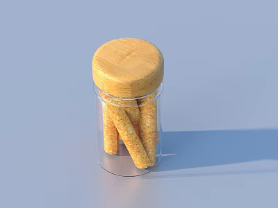 Glass Jar With Wooden Lid Holding Yellow Crunchy Snack Sticks 3d model