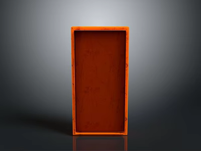 Orange Bordered Brown Wooden Box With Reflective Surface On Dark Background 3d model